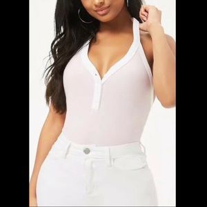 Forever 21 Henley Halter Top Bodysuit Cotton